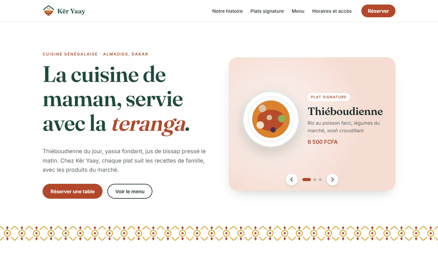 Accueil du site Kër Yaay sur ordinateur