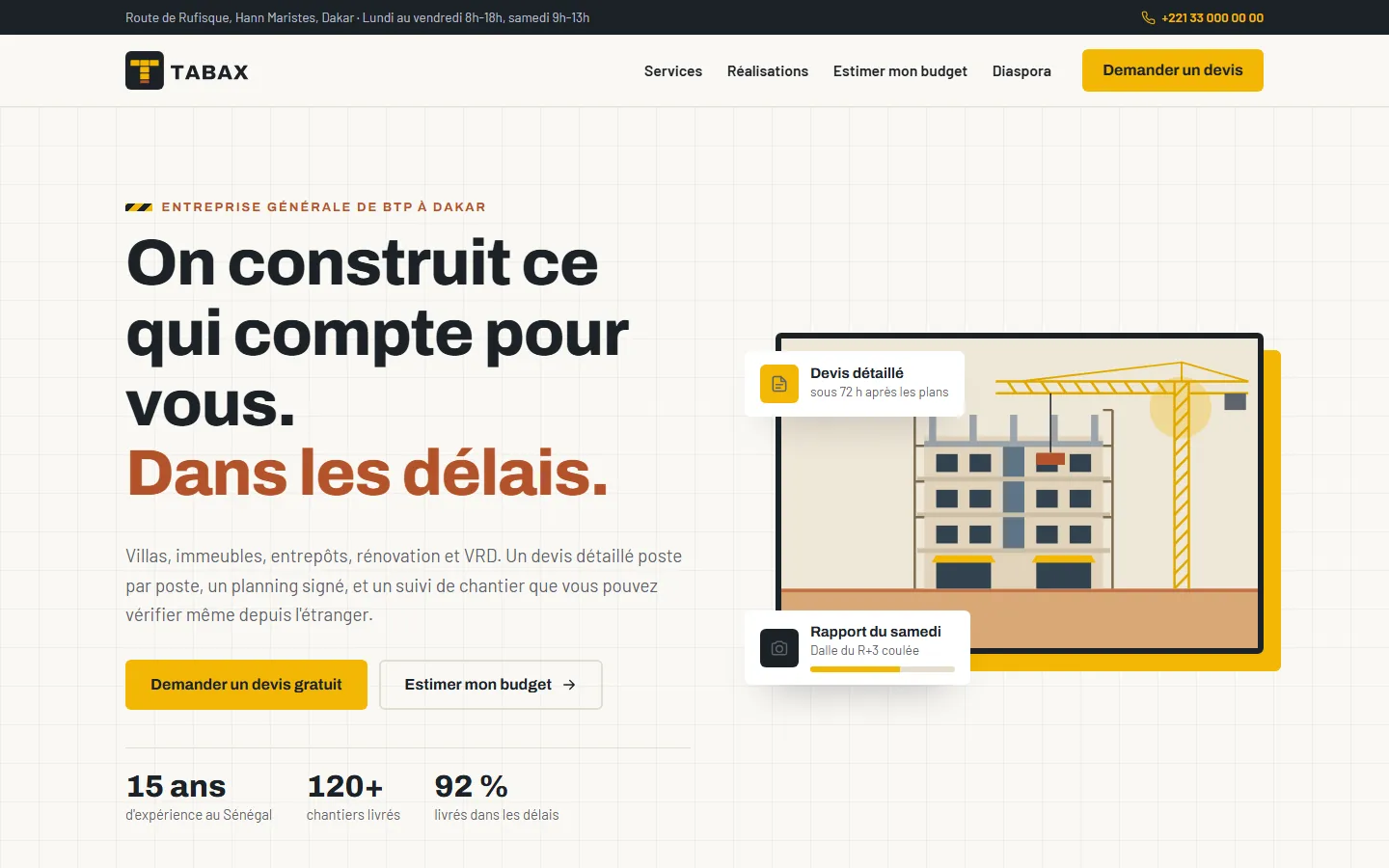 Site de Tabax BTP réalisé par E-Infini